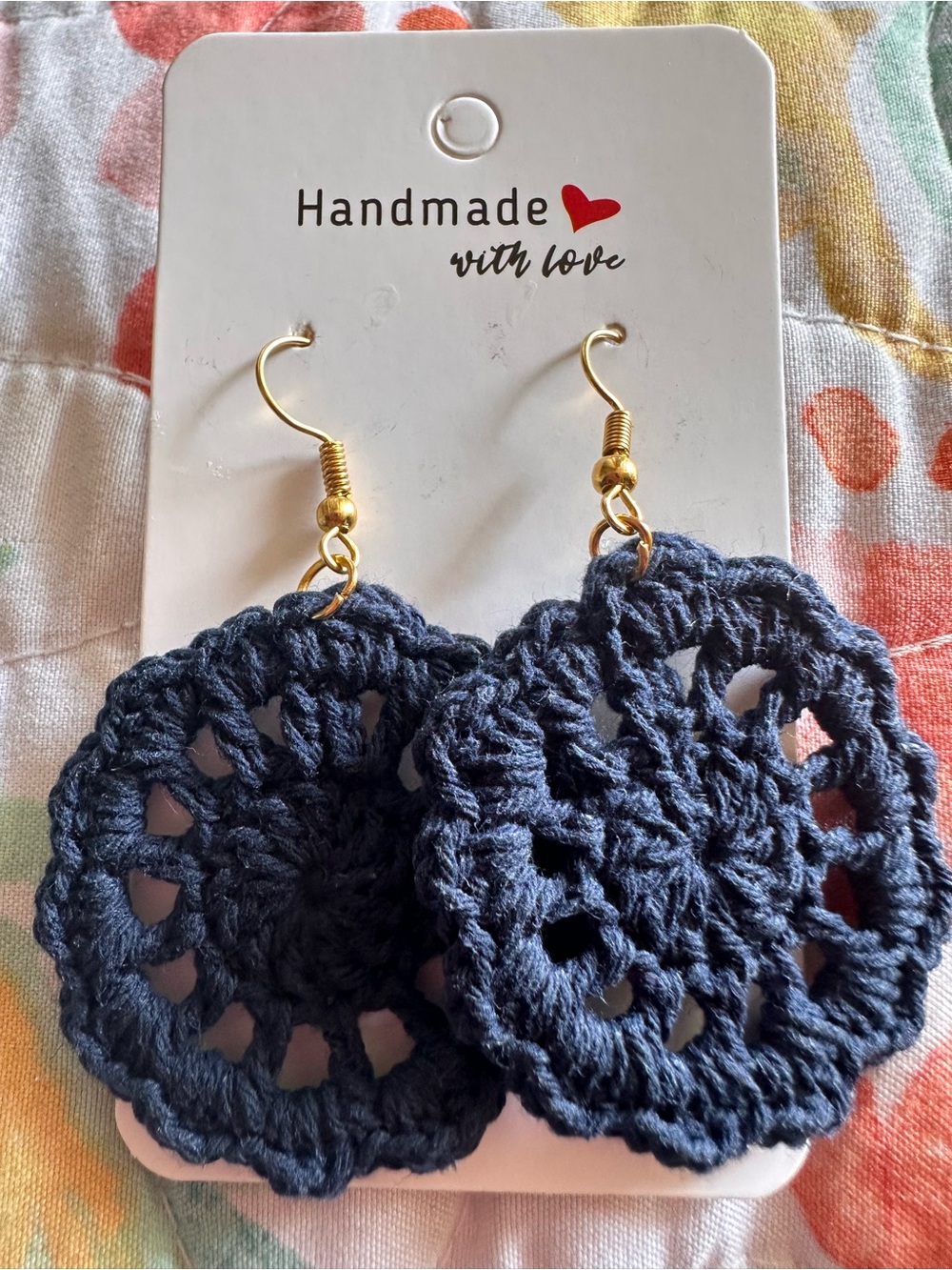 Navy Crochet Circle Drop Earrings -